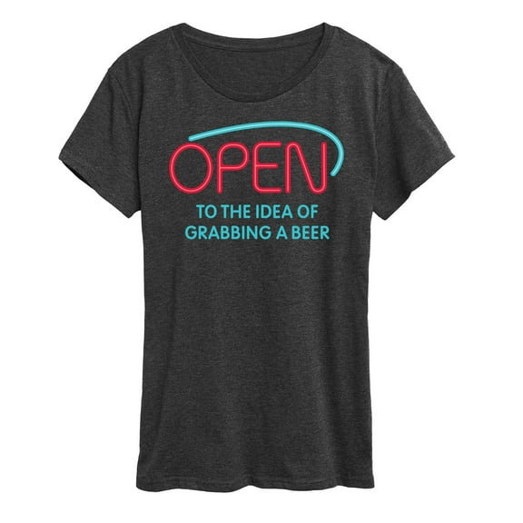 Instant Message - Open Sign Grabbing Beer - Women's Short Sleeve Graphic T-Shirt