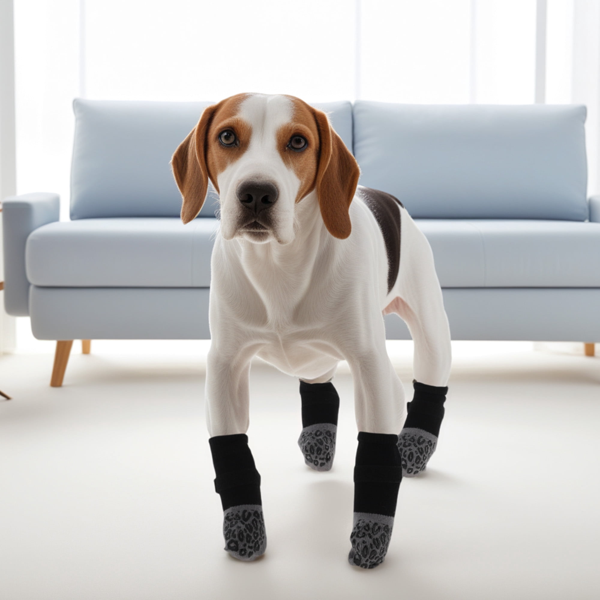 Unique Bargains 4 Pcs Non-Slip Dog Socks with Reflective Tapes Black Gray XS