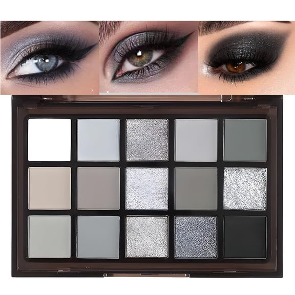 Black Smoky Eyeshadow Palette,15 Colors Goth Makeup,Silver Grey Eyeshadow,High Pigment,Long Wear,Cool Toned Eyeshadow Palette,Waterproof,Intense Color,for Daily & Halloween Vampire Clown,Blendable