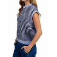 thumbnail image 2 of Women's Light-Weight Cap Sleeve Cardigan Summer Casual Striped Knit Open Front Button Down Sweater Light Blue M, 2 of 8