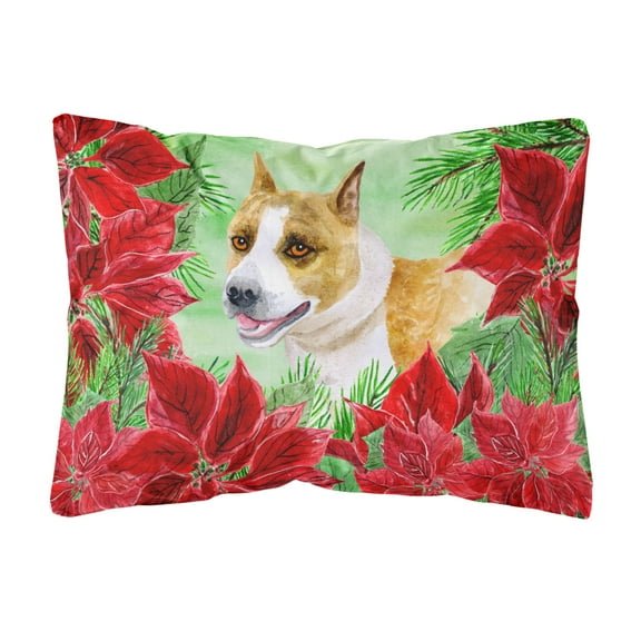 Carolines Treasures CK1293PW1216 American Staffordshire Poinsettas Canvas Fabric Decorative Pillow 12H x16W multicolor