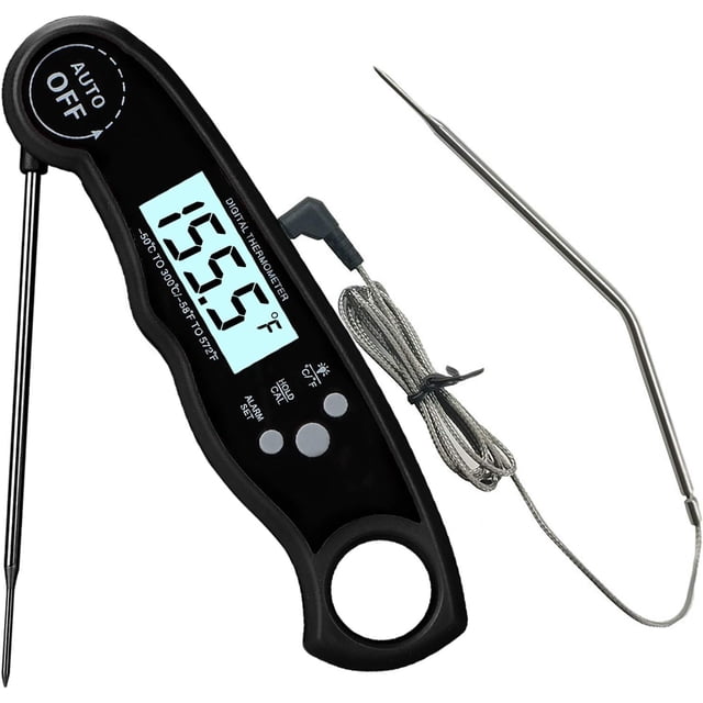 Termómetro digital para alimentos 2 en 1 de lectura instantánea, apto para horno, con sonda doble y función de alarma para cocinar, asar, ahumar y asar a la parrilla, cocina (rojo)