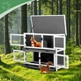 thumbnail image 4 of Rabbit Hutch Bunny Cage with 2 Large Main Rooms, Indoor Outdoor Rabbit House Guinea Pig Cage Pet House for Small Animals with 2 Removable Trays, Grey, 4 of 14