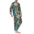 thumbnail image 2 of Yiaed Vintage Print Island Skull Print Men’s Pajamas Set - Long Sleeve Button Down Sleep Shirt and Pajama Bottoms Sleepwear Set Mens Pjs Sets Men's Pajama Bottoms-Small, 2 of 7