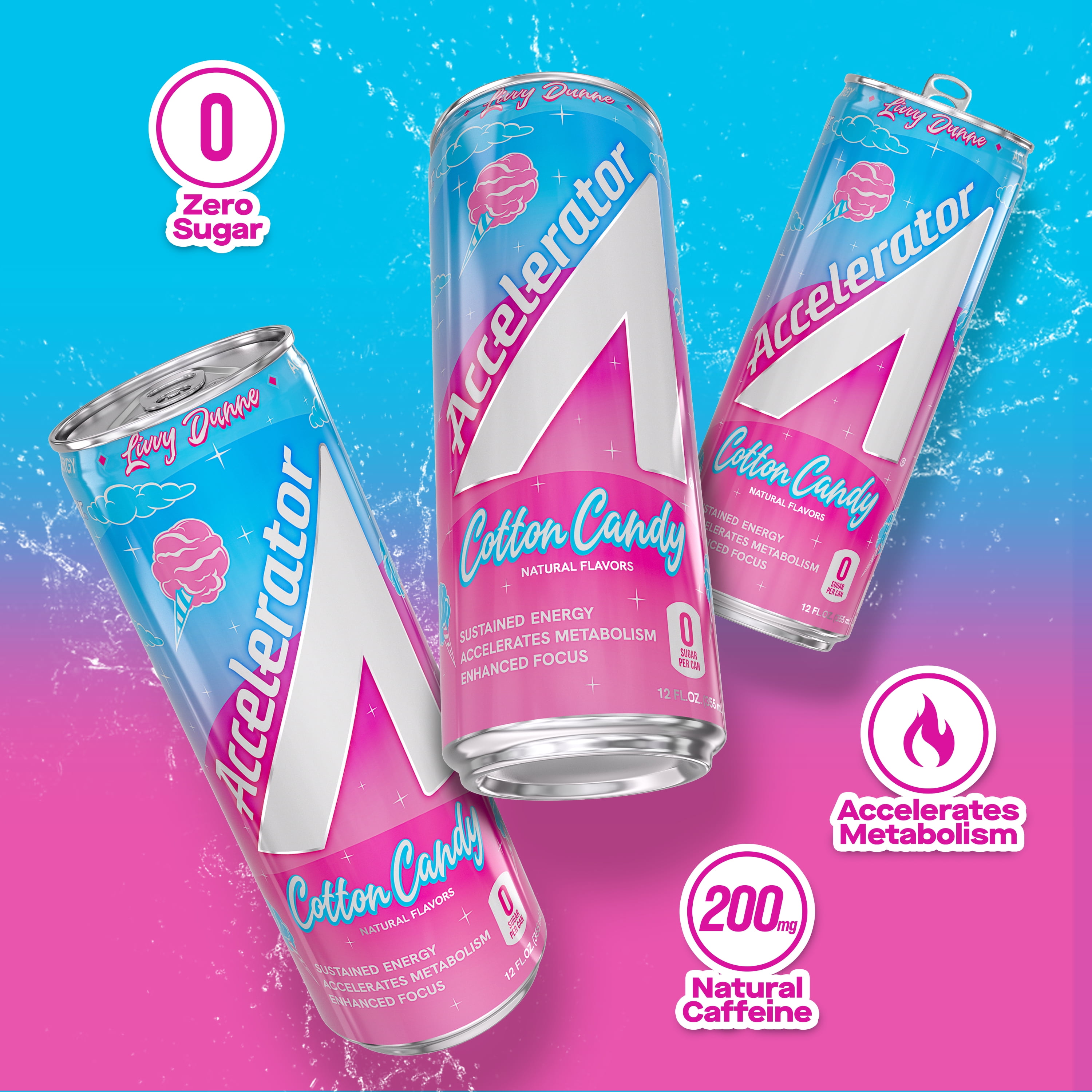 Accelerator Energy Drink, Cotton Candy 12 fl oz can (12 pack), Zero Sugar, Sustained Energy from 100% Natural Caffeine (200mg from Green Coffee Bean & Green Tea extract)