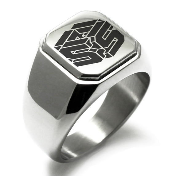 Stainless Steel Letter S Initial 3D Cube Box Monogram Engraved Engraved Square Flat Top Biker Style Polished Signet Ring