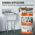 thumbnail image 4 of VEVOR Commercial Sink Stainless Steel Bowl Catering Sink Freestanding Utility & Prep Washing Equipment 18''*18'', 4 of 7