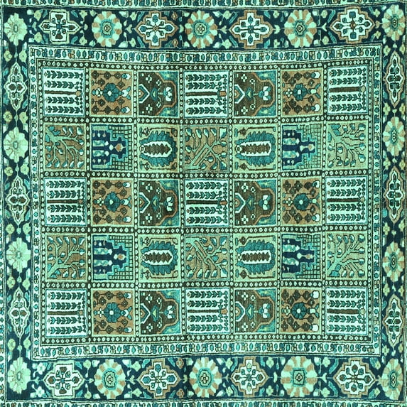 Ahgly Company Machine Washable Indoor Square Persian Turquoise Blue Traditional Area Rugs, 3' Square