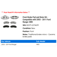 thumbnail image 2 of Front Brake Pad and Rotor Kit - Compatible with 2003 - 2011 Ford Ranger 4WD 2004 2005 2006 2007 2008 2009 2010, 2 of 2
