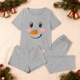 thumbnail image 4 of EchfiProm Womens Christmas Pajamas 3PC Set Sleepwear Cute Cozy Gray Short Sleeve Long Pants Nightwear Lounge Sets for Women, 4 of 8