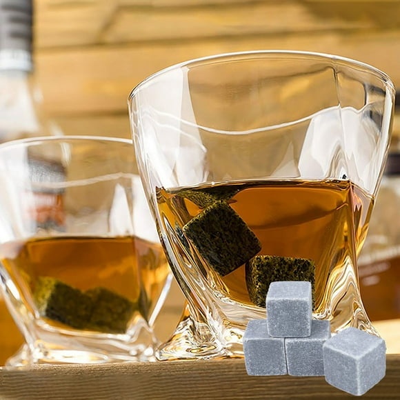 Whiskey Stones Gift Set 4 Piece Reusable Chilling Stones With Velvet Pouch For Whiskey Cocktails And Spirits