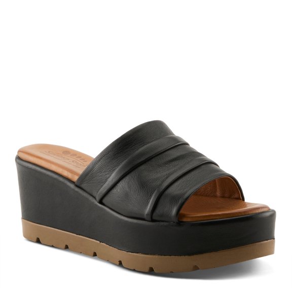 Spring Step ALLERTON Women's Leather Wedge Platform Slip-On Sandals with Gathered Detail