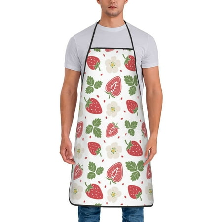 

Jgfou Strawberry Print Anti-fouling Apron for Men Women Waterproof Oil-Proof Kitchen Apron with Adjustable Straps Pocket and No-Pill No-Fade Fabric