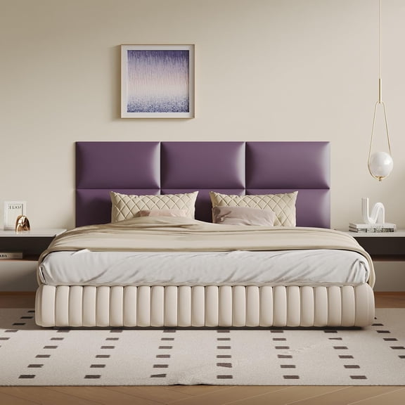 Extra Wide Light Purple Faux Leather Peel and Stick Headboard Set, 9-Panel Wall Mount for Queen/King Bed