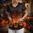 thumbnail image 2 of Godom T Shirt for Women Halloween Pumpkin Tees Fall Graphic Short Sleeve V Neck Tees, 2 of 7