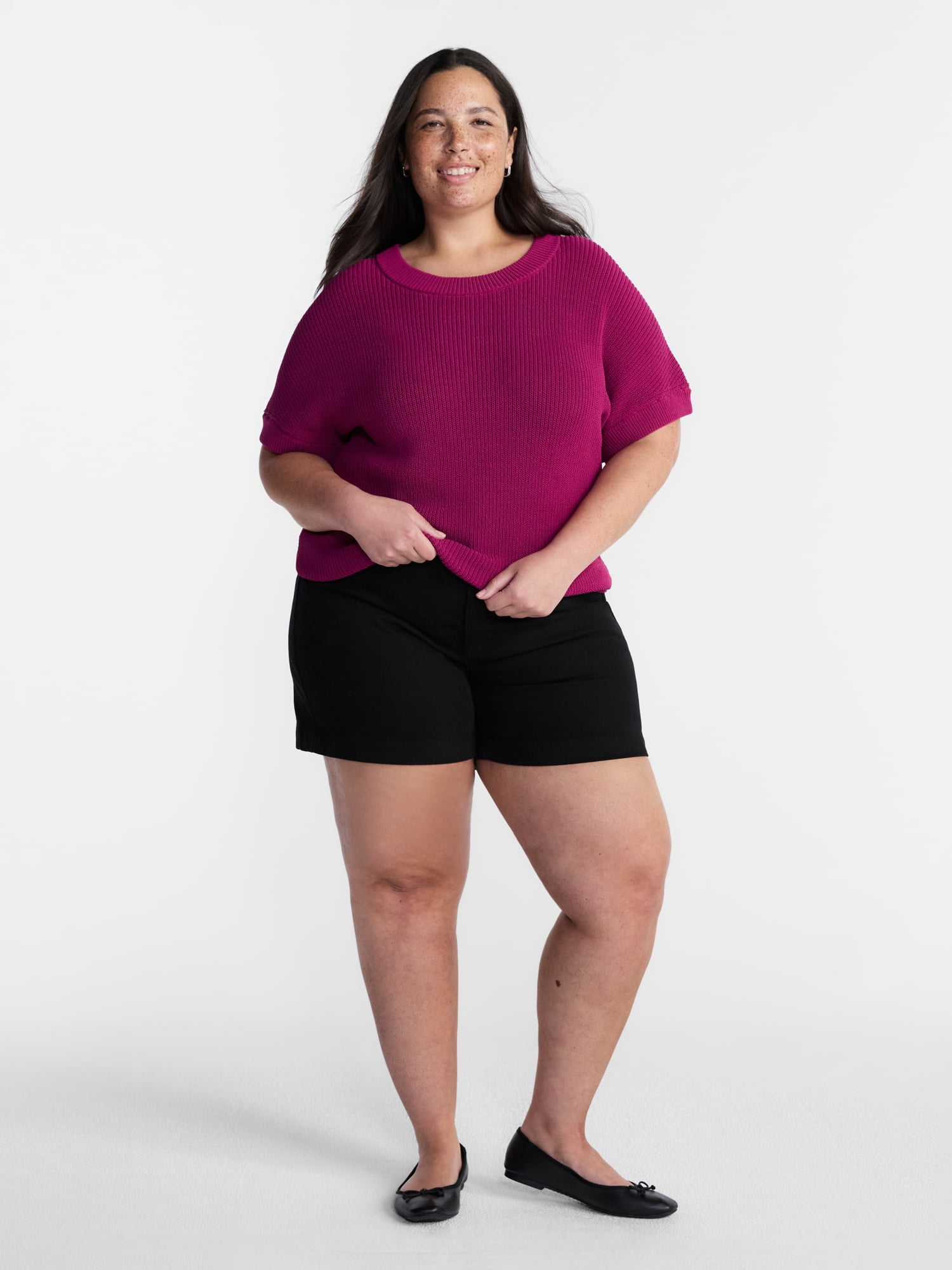 Terra & Sky Women’s Plus Crewneck Sweater with Short Dolman Sleeves, Midweight, Sizes 0X-5X