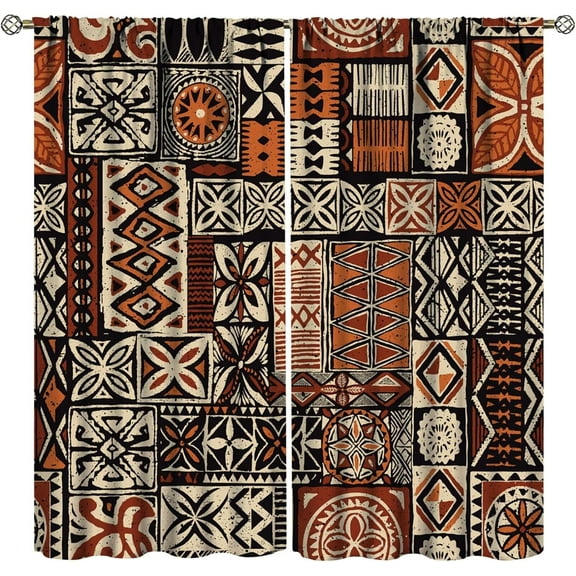 African Patchwork Pattern Curtains Vintage Ethnic Tribal Traditional Curtain with Rod Pocket for Bedroom Living Room Home Decor Drapes Window Treatments 26"W x 54"L (Pack of 2)