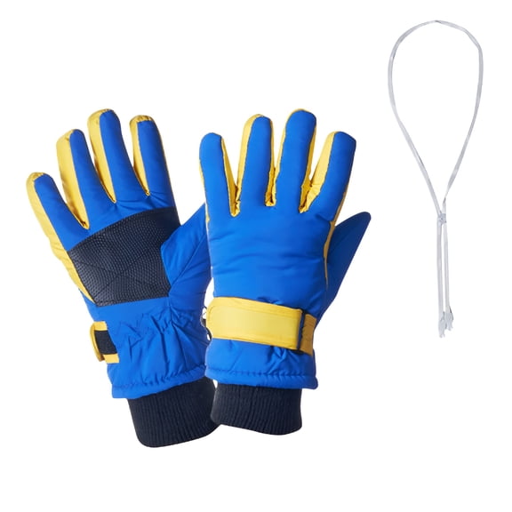 TELOLY 3-15 Years Kids Warm Gloves Winter Waterproof Snow Gloves for Outdoor Sports, Toddler Bulky Ski Gloves for Boys Girls Blue 5 Years