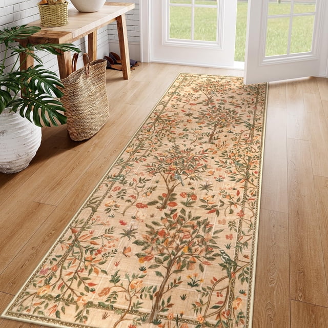 Alfombra Morebes Boho Floral de 2,5 x 8 pies, antideslizante, lavable