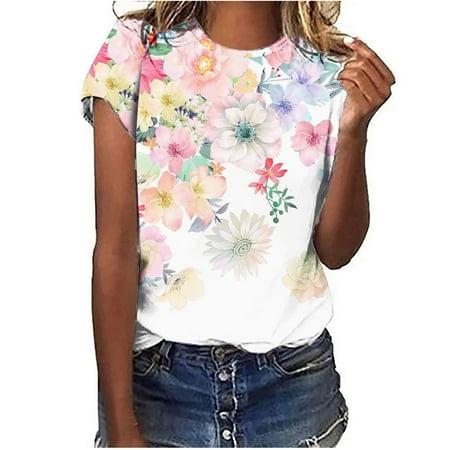 

Wenini Authentic Fashion Women Women s Tops Round Neck Half Sleeve Clearance Summer Relaxed Tank Tops Printing Pullover Casual T Shirt for Women Party Club Night Yellow M