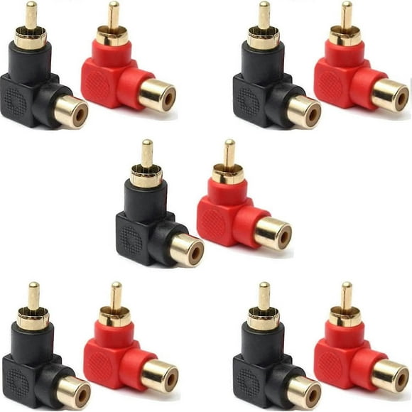 10 Pieces RCA Connectors, Gold Plated RCA Male to RCA Female Connectors, RCA 90 Degree Right Angle Adapters, for Audio/Video Speaker