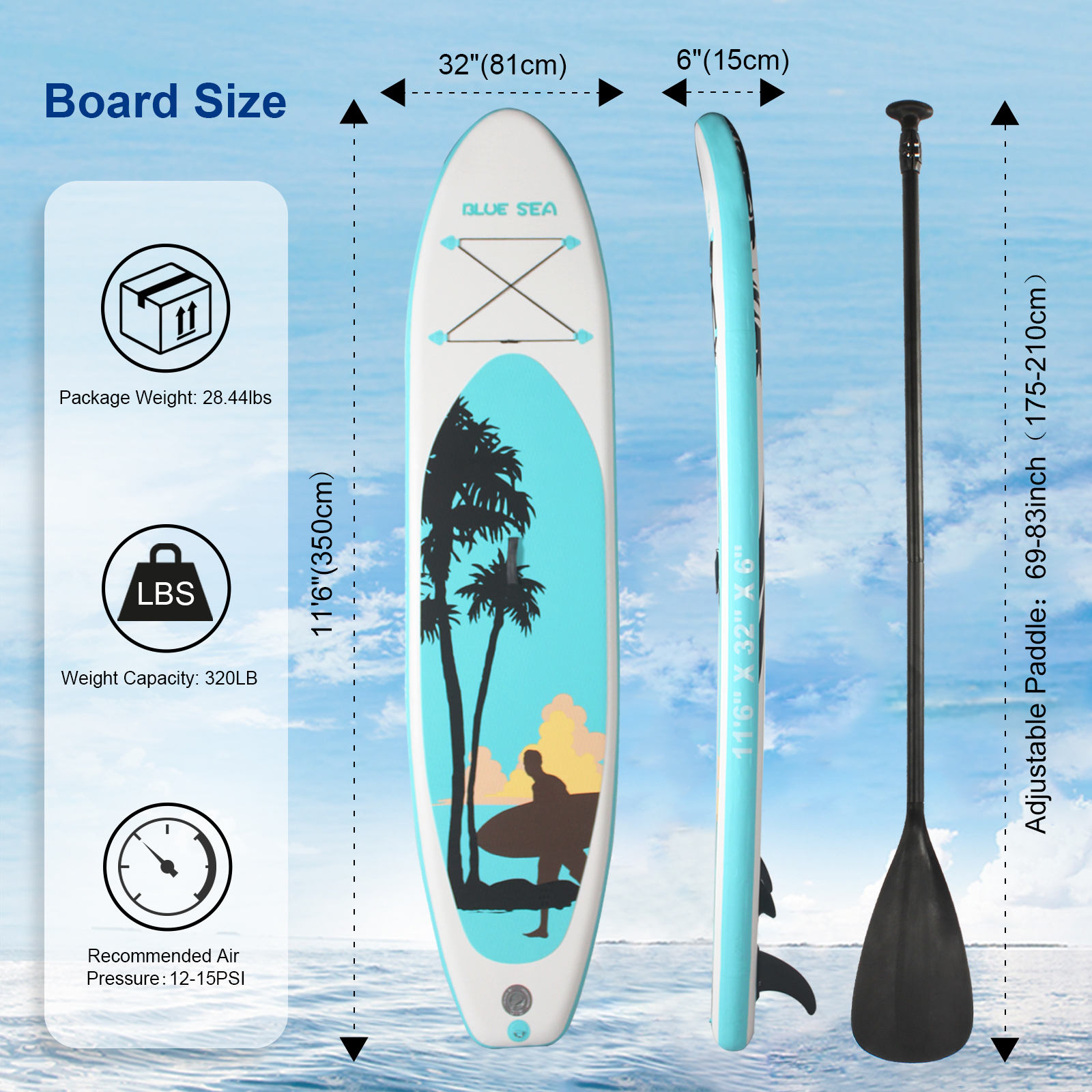 OZVMZQ 11ft Inflatable Paddle Board Stand up PaddleBoards with Premium SUP Accessories for Youth & Adults