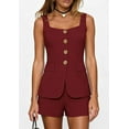thumbnail image 3 of PRETTYGARDEN Womens 2 Piece Matching Sets Fashion Button Down Suit Vest Tops Shorts Set Spring Business Casual Outfits, 3 of 10