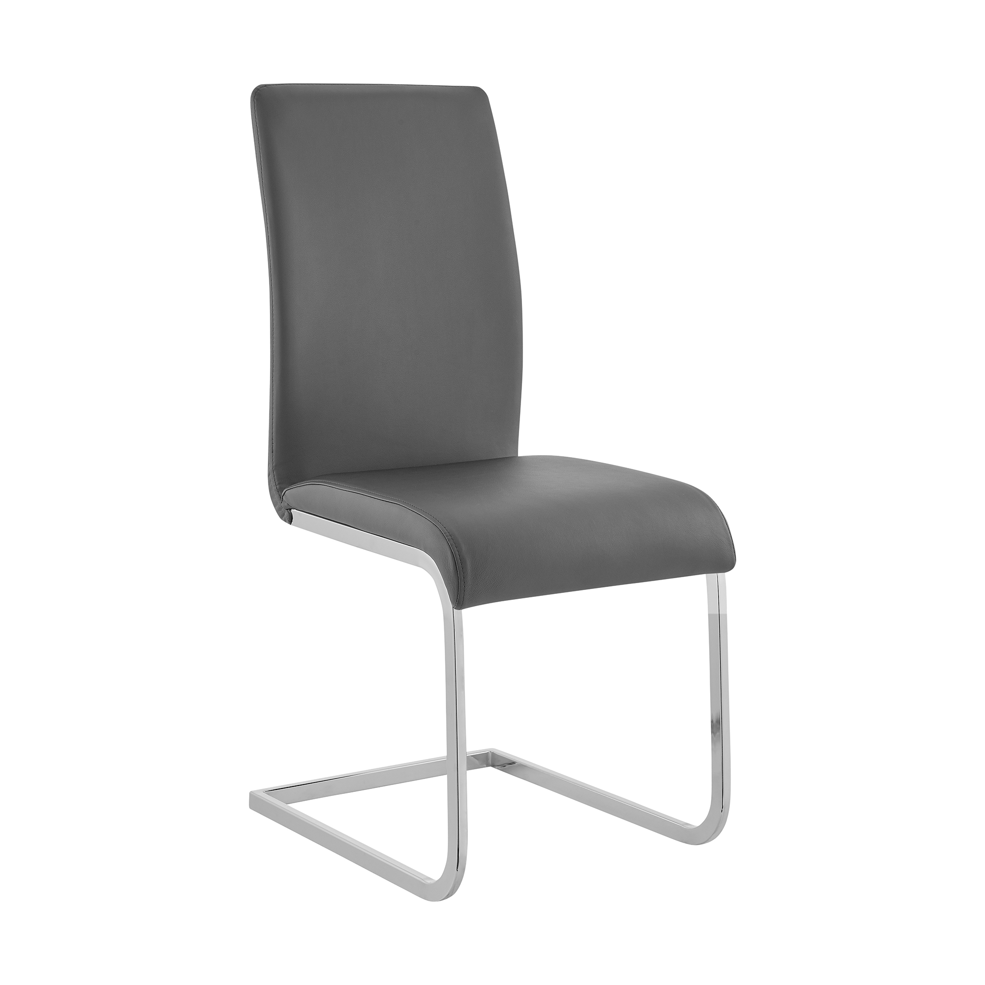 Amanda Contemporary Side Chair in Gray Faux Leather and Chrome Finish - Set of 6