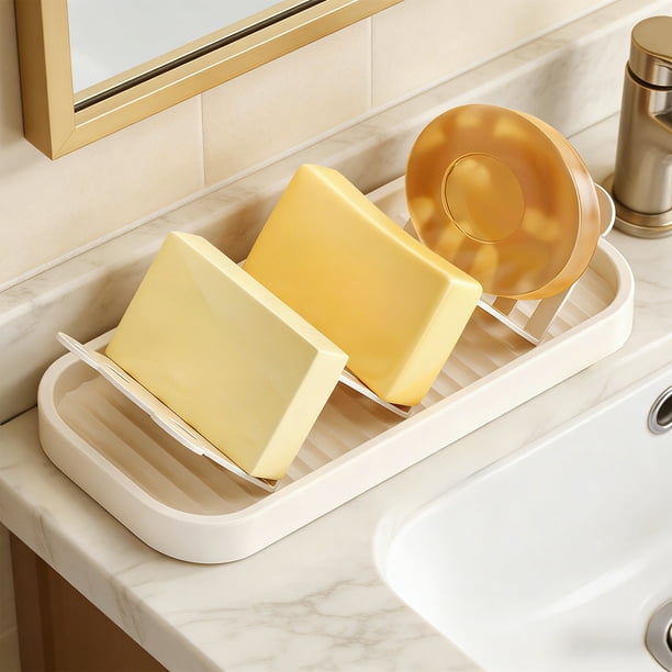 Jabonera con Bandeja de Drenaje | Organizador para Fregadero de Cocina y Jabonero de Baño con Orificios de Drenaje | Estante Compacto de Plástico para Guardar Esponjas y Estropajos