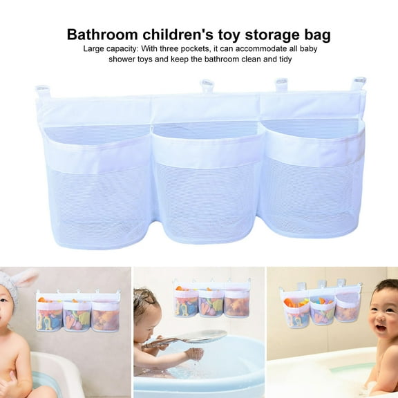 Joernso Toy Storage Bag See-through Mesh Large Three Pockets Capacity Great Hollow Out Mold-resistant Breathable Quick Drying Baby Bath Toy Organizer Shower Caddy Hanging Holder