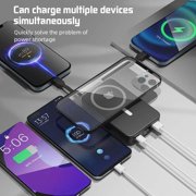 10000mAh Magnetic Power Bank, Foldable Wireless Portable Charger with LED Display, with Type-C Cable, Supports Fast Charging and Lightning Input Charges Smartphones Android