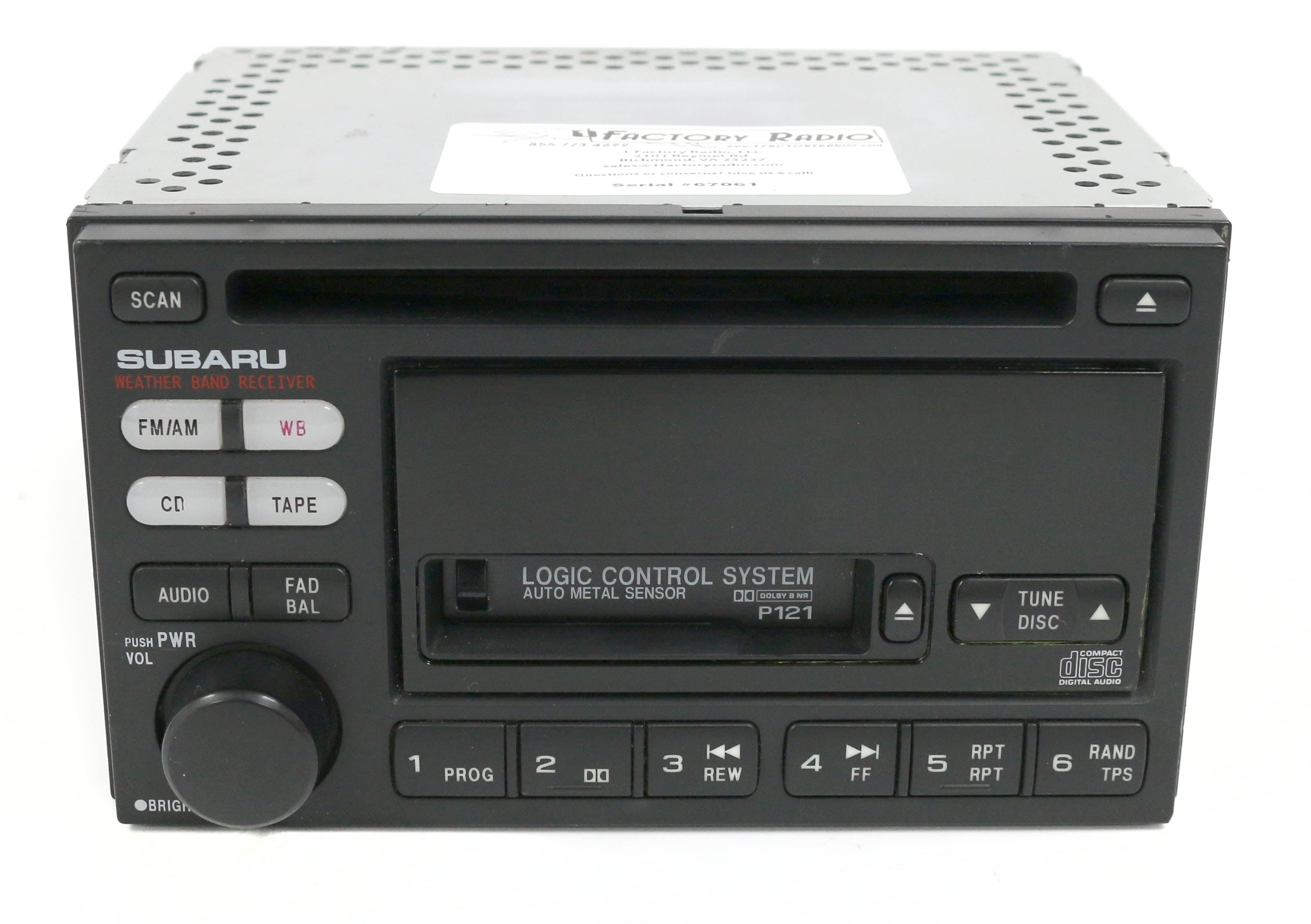 Restored 2000-02 Subaru Legacy AM FM Radio CD Cassette Player 86201AE12A Face P121 (Refurbished)