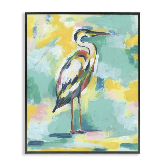 Stupell Industries Yellow & Blue Heron Animals Painting Black Framed Art Print Wall Art, 11 x 14