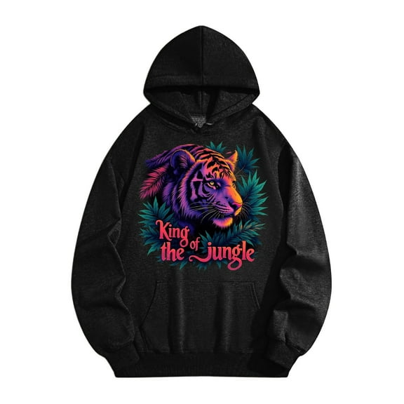 Men's Tiger Graphic Print Hoodie Long Sleeve Pullover Jacket Sweatshirt Classic Black Unisex