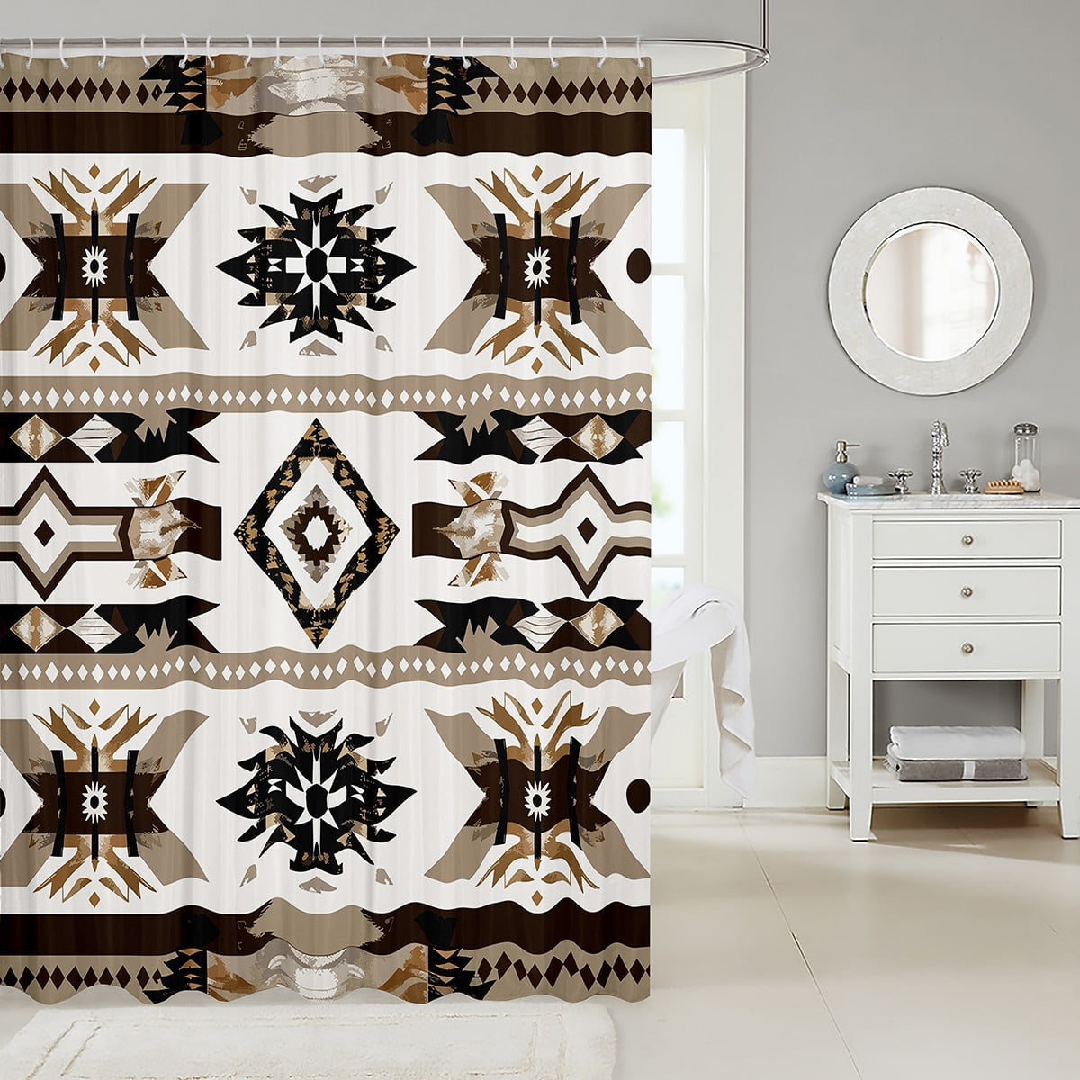 Western Shower Curtain Set Southwestern Geometric Aztec Bath Curtain 72"Wx72"L,Tribal Geometry Bathroom Accessories Vintage Arrow Western Bathroom Decor Sets