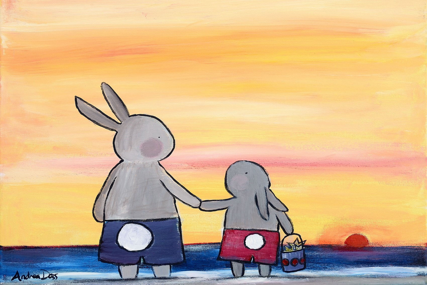 "Andrea Beach Bunnies" Painting Print on Wrapped Canvas