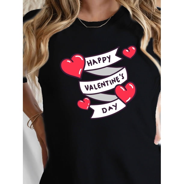 Large Size Women'S Valentine'S Day T-shirt-Soft and Comfortable, Crew Neck, Short Sleeve| Casual SolCamisetas de verano para mujer, manga corta, cuello redondo, casual, lindo, con gráficos, camisetas