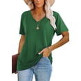thumbnail image 1 of Camiseta Casual Lunivop para Mujer, Cuello en V, Manga Corta, Verde Militar, Talla M, 1 of 4