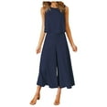 thumbnail image 1 of Conjunto de dos piezas de verano para mujer: top sin mangas con cuello redondo y pantalones anchos, traje de poliéster con detalle de botones, 1 of 3