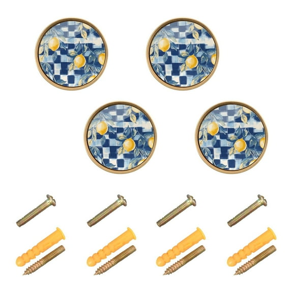 Yayeee 8 Pack Cabinet Knobs with Screws Round Zinc Drawer Pulls for Kitchen, Retro Plaid Lemon