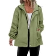 thumbnail image 2 of Women's Raincoats with Hood Lightweight Outdoor Hooded Waterproof Windbreaker Solid Trench Coat Jacket Plus Size, Fall Winter, Winter Clothes for Women,Green,2XL, 2 of 5