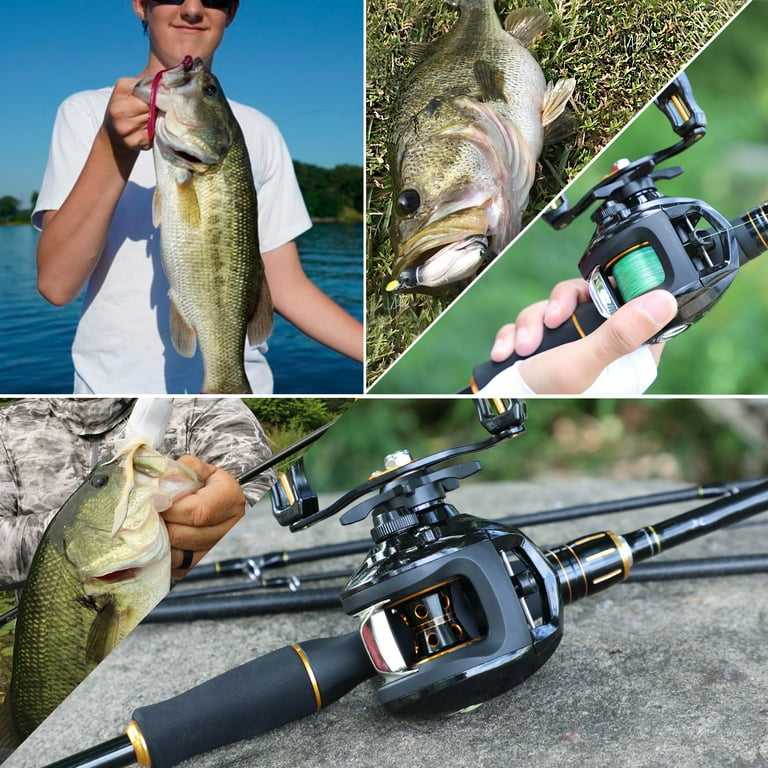 Sougayilang 7'10'' Black Baitcaster Fishing Rod and Reel Combo - Low  Profile Baitcasting Fishing Reel