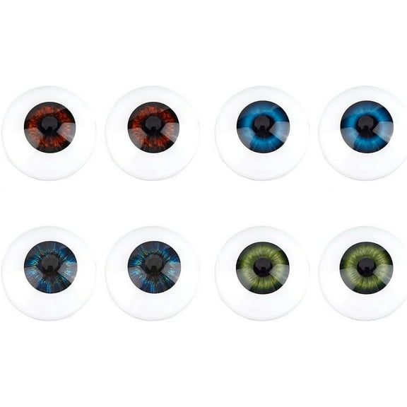8Pcs 4 Colors Realistic Acrylic Eyeballs 24mm Half Round Eyeballs Pupil Eyes for Trick or Treat Party Cosplay Colorful