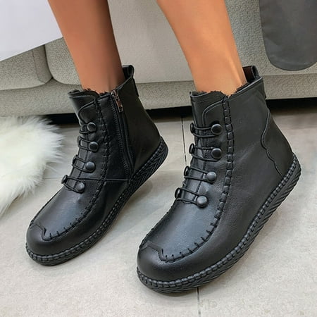 

ZMHEGW Women Boots Color Retro Winter Short Zipper Breathable Flat Leather Boots Shoes