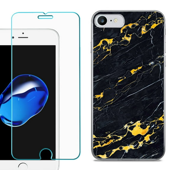 For Apple iPhone 7 / iPhone 8 Case, Slim-Fit TPU Phone Case, with Tempered Glass Screen Protector, by OneToughShield ® - Marble / Lava