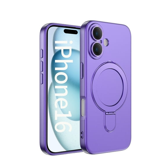 Feishell Fit for iPhone 16 Plus Magnetic Case Compatible with Magsafe,Shockproof Slim Invisible Ring Holder Kickstand Support Car Mount Camera Lens Film Protection Phone Case,Darkpurple