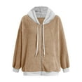thumbnail image 4 of Leadmall Fleece Hoodie Jackets for Women 2023 Lightweight Zip Up Hoodies Jackets Ladies Casual Long Sleeve Full Zip Hooded Sweatshirts Drawstring Oversized Warm Winter Coat Outwear Y-5 Khaki XXXL, 4 of 5