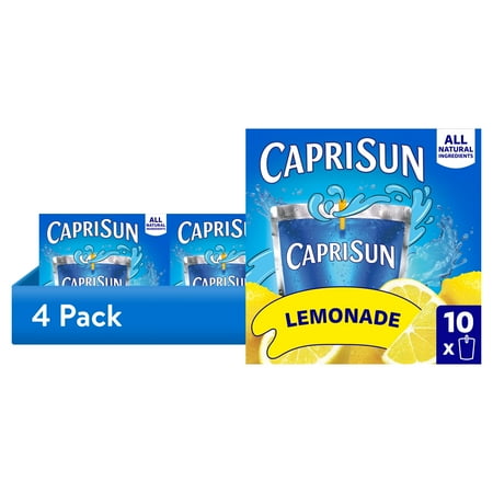 (4 pack) Capri Sun Flavored with Other Natural Flavor Juice Drink Blend, 10 Pouches, for School Lunches and On-the-Go Hydration, Lemonade, All Natural Ingredients, 6 fl oz