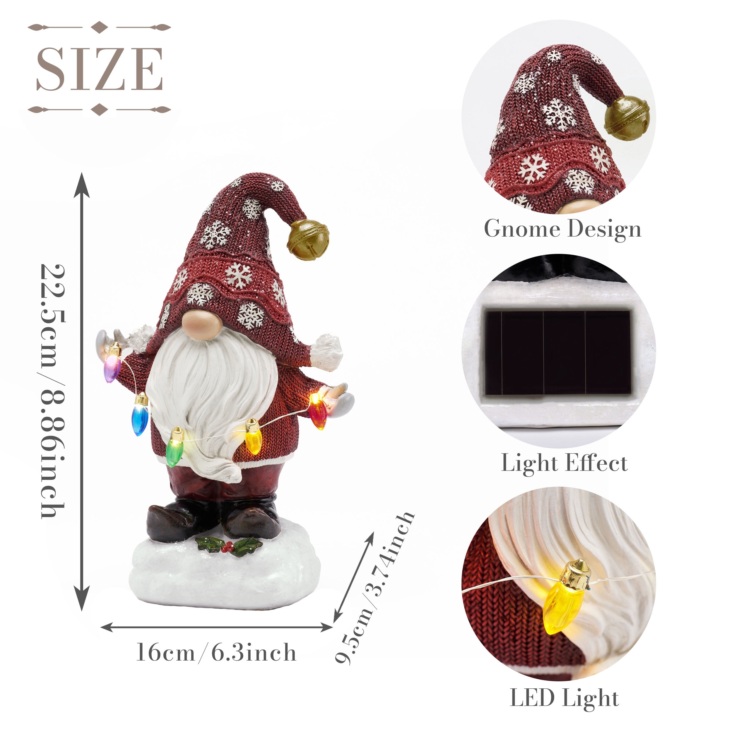 Teresa's Collections 8.86'' Gnome Garden Statue, Solar Gnome Garden Statue Christmas Decor with Snowflake Hat Solar Lights for Yard Patio Garden Decor