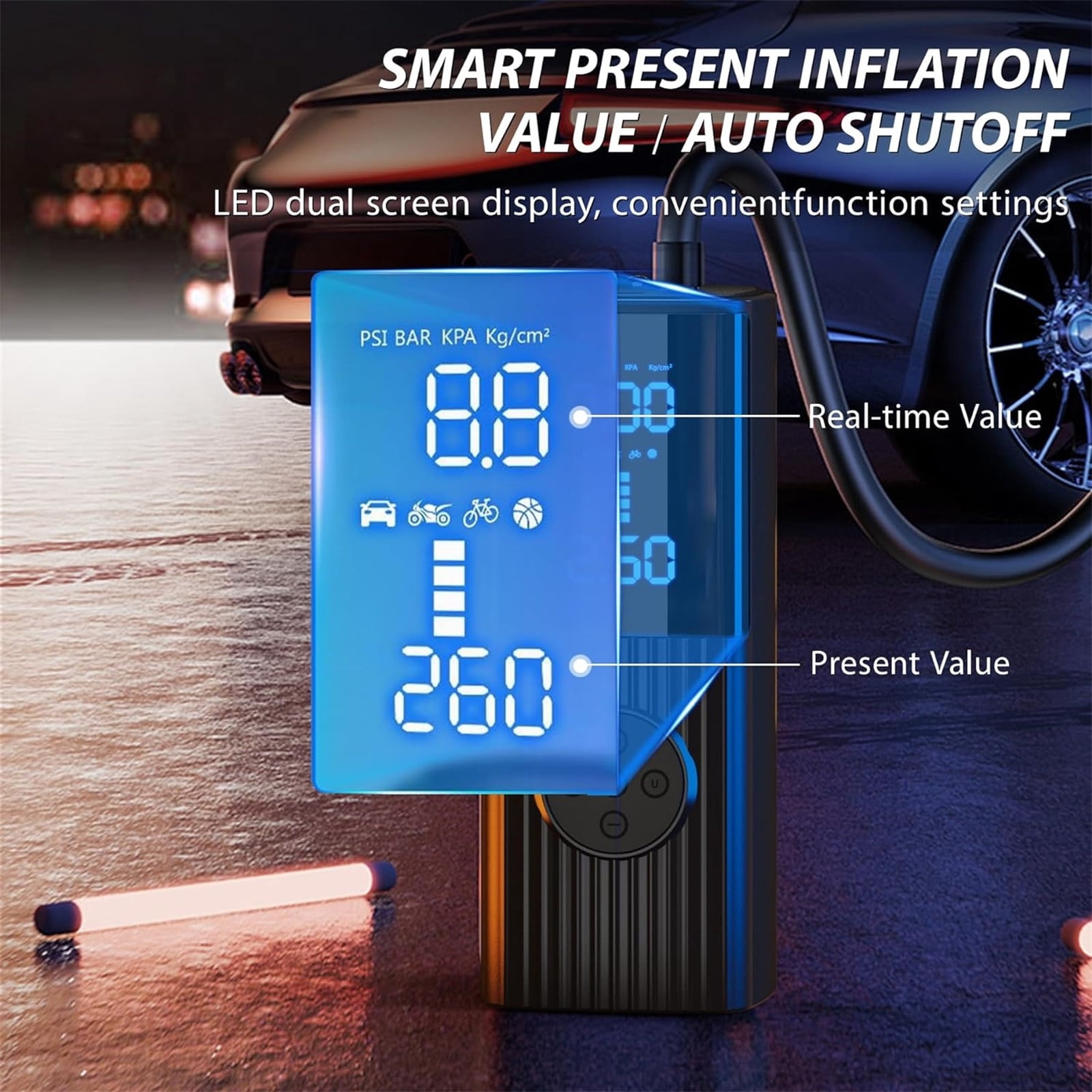 Hxlamzoo Tire Inflator Portable Compressor 2-IN-1 150PSI Cordless12V Pump For Car Tires 9000mAh Faster Inflations Live Pressure Gauge Pump, Accurate, Durable, Multiple Mode Selection